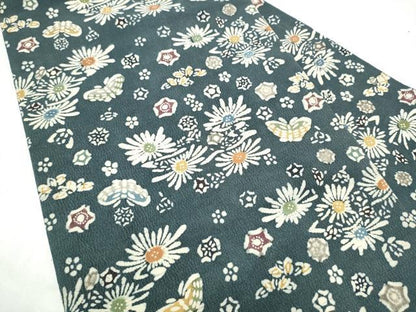 平和屋着物●九寸名古屋帯　型染め　花蝶文　正絹　逸品　CABI9124hy