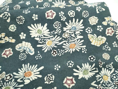 平和屋着物●九寸名古屋帯　型染め　花蝶文　正絹　逸品　CABI9124hy