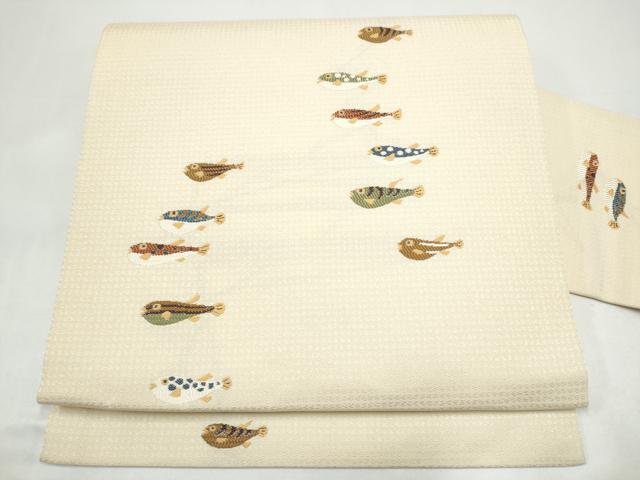 平和屋着物●九寸名古屋帯　魚　正絹　逸品　CABI9125hy