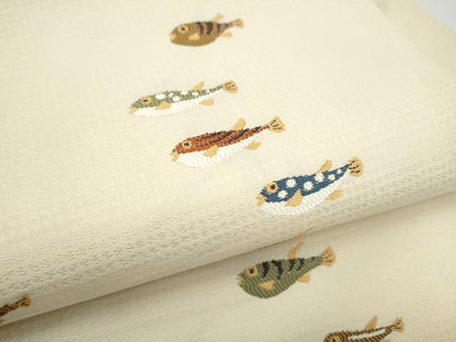 平和屋着物●九寸名古屋帯　魚　正絹　逸品　CABI9125hy