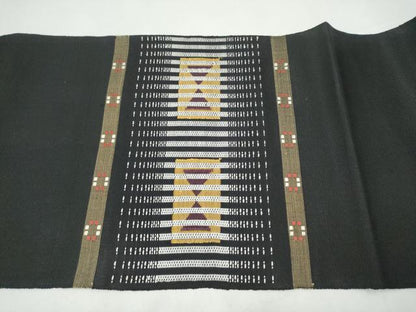平和屋着物●八寸名古屋帯　花織　幾何学文様　黒地　正絹　逸品　CABI9126hy