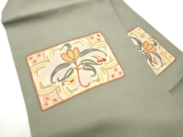 平和屋着物●塩瀬　九寸名古屋帯　ろうけつ染　枝花文　正絹　逸品　CABI9130hy