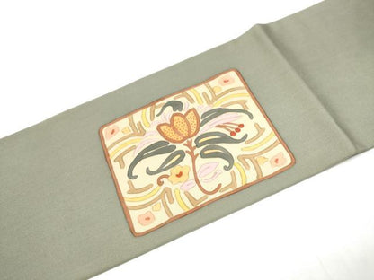 平和屋着物●塩瀬　九寸名古屋帯　ろうけつ染　枝花文　正絹　逸品　CABI9130hy
