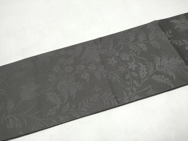 平和屋着物●全通柄　九寸名古屋帯　枝花地紋　色無地　檳榔子染色　正絹　逸品　CABI9131hy