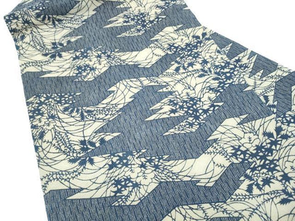 平和屋着物●全通柄　九寸名古屋帯　型染め　草花文　正絹　逸品　CABI9133hy
