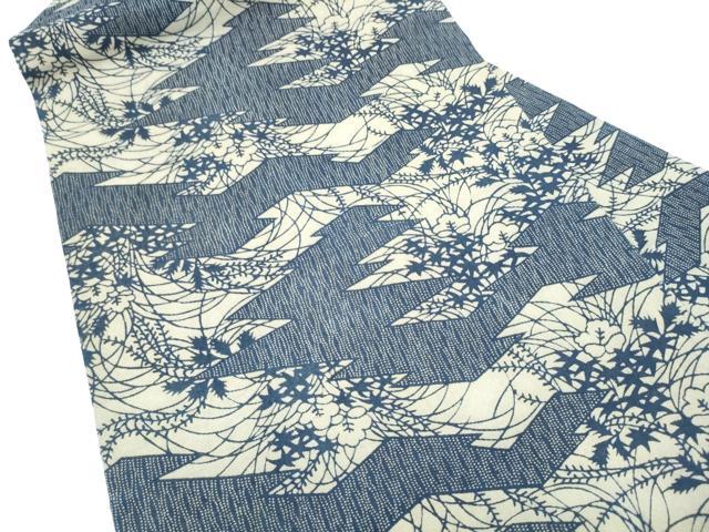 平和屋着物●全通柄　九寸名古屋帯　型染め　草花文　正絹　逸品　CABI9133hy