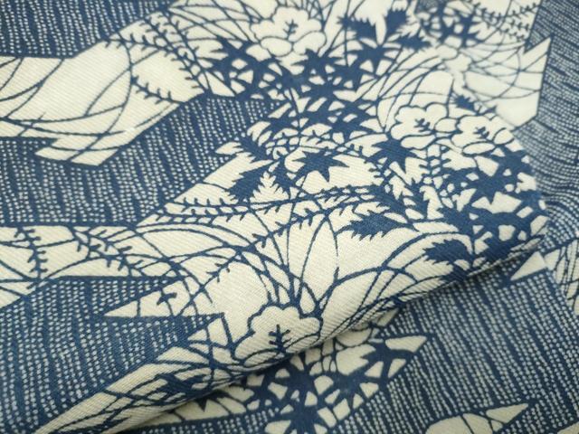 平和屋着物●全通柄　九寸名古屋帯　型染め　草花文　正絹　逸品　CABI9133hy