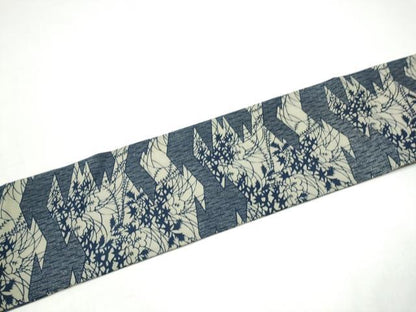 平和屋着物●全通柄　九寸名古屋帯　型染め　草花文　正絹　逸品　CABI9133hy