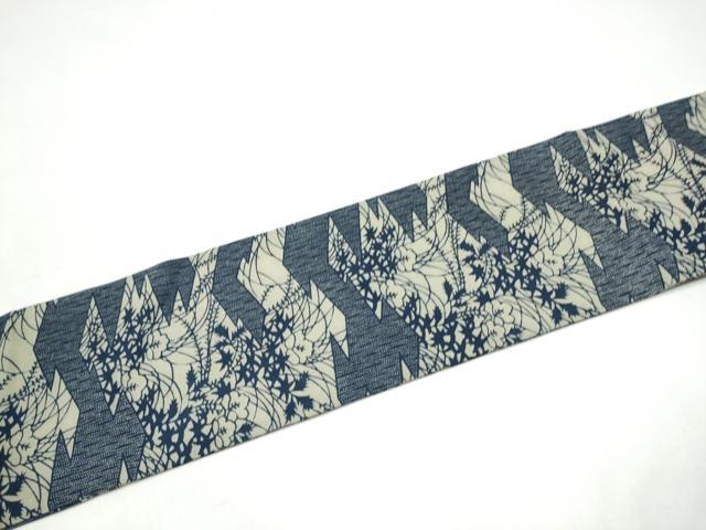 平和屋着物●全通柄　九寸名古屋帯　型染め　草花文　正絹　逸品　CABI9133hy
