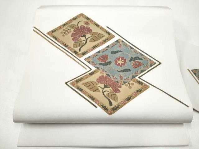 平和屋着物●塩瀬　九寸名古屋帯　菱花唐草文　金彩　正絹　逸品　CABI9134hy