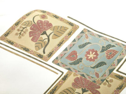 平和屋着物●塩瀬　九寸名古屋帯　菱花唐草文　金彩　正絹　逸品　CABI9134hy