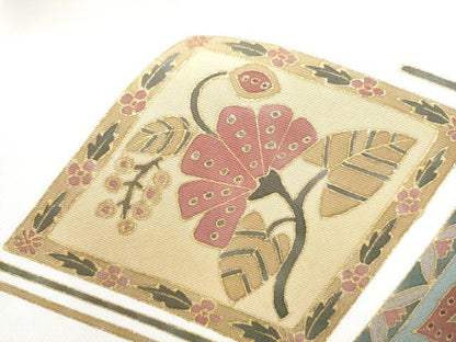 平和屋着物●塩瀬　九寸名古屋帯　菱花唐草文　金彩　正絹　逸品　CABI9134hy
