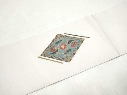 平和屋着物●塩瀬　九寸名古屋帯　菱花唐草文　金彩　正絹　逸品　CABI9134hy