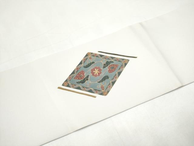 平和屋着物●塩瀬　九寸名古屋帯　菱花唐草文　金彩　正絹　逸品　CABI9134hy