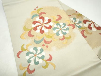 平和屋着物●九寸名古屋帯　唐織　花唐草文　金糸　正絹　逸品　CABI9137hy