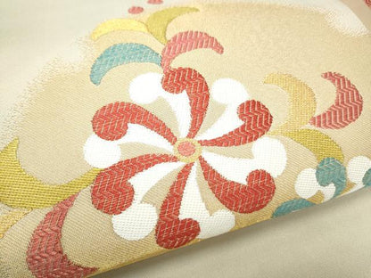 平和屋着物●九寸名古屋帯　唐織　花唐草文　金糸　正絹　逸品　CABI9137hy