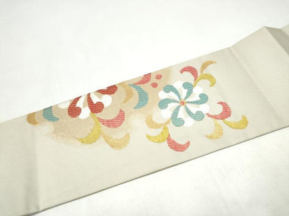 平和屋着物●九寸名古屋帯　唐織　花唐草文　金糸　正絹　逸品　CABI9137hy
