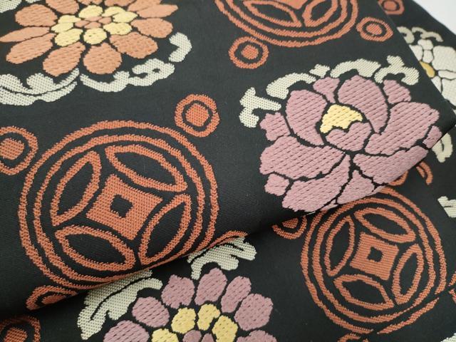 平和屋着物●九寸名古屋帯　遠州七宝　黒地　正絹　逸品　CABI9139hy