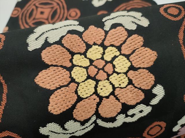 平和屋着物●九寸名古屋帯　遠州七宝　黒地　正絹　逸品　CABI9139hy