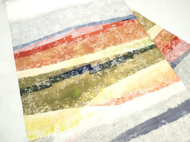 平和屋着物●塩瀬　九寸名古屋帯　作家物　霞文　金銀彩　正絹　逸品　CABI9140hy