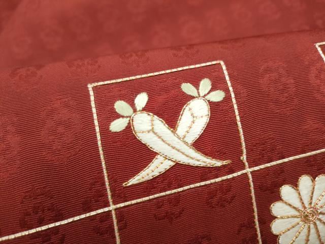 平和屋着物●九寸名古屋帯　総刺繍　駒刺繍　宝尽くし菊文　正絹　逸品　CABI9142hy
