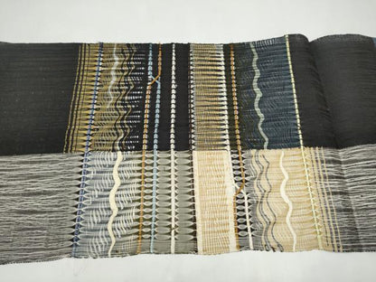 平和屋着物▽八寸名古屋帯　スリーシーズン　春夏秋　もじり織　幾何学文様　正絹　逸品　CABI9143hy