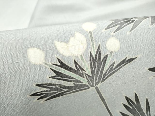 平和屋着物●九寸名古屋帯　作家物　工藝手引繭布　玉繭糸　紬地　枝花文　反端付き　正絹　逸品　CABI9146hy