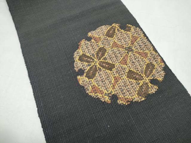 平和屋着物●八寸名古屋帯　紬地　雪輪花文　正絹　逸品　CABI9147hy