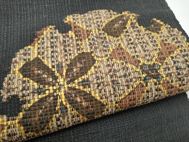 平和屋着物●八寸名古屋帯　紬地　雪輪花文　正絹　逸品　CABI9147hy