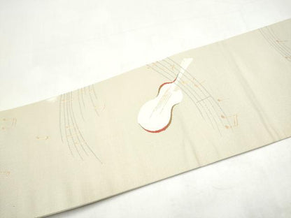 平和屋着物●九寸名古屋帯　楽器文　金糸　正絹　逸品　CABI9148hy