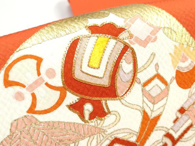 平和屋着物●九寸名古屋帯　刺繍　貝合せ宝尽くし文　金彩　正絹　逸品　CABI9149hy