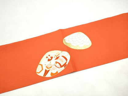 平和屋着物●九寸名古屋帯　刺繍　貝合せ宝尽くし文　金彩　正絹　逸品　CABI9149hy