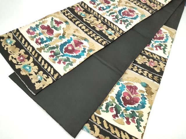 平和屋着物●六通柄袋帯　ふくれ織　横段花文　正絹　逸品　CABI9153hy