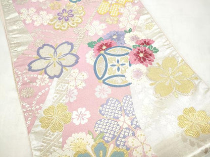 平和屋着物●六通柄袋帯　唐織　七宝花文　金銀糸　正絹　逸品　CABI9154hy