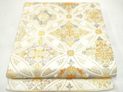 平和屋着物●六通柄袋帯　唐織　寿　七宝花文　金糸　長尺　正絹　逸品　CABI9155hy