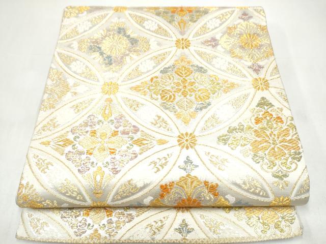 平和屋着物●六通柄袋帯　唐織　寿　七宝花文　金糸　長尺　正絹　逸品　CABI9155hy