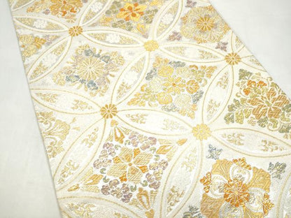 平和屋着物●六通柄袋帯　唐織　寿　七宝花文　金糸　長尺　正絹　逸品　CABI9155hy