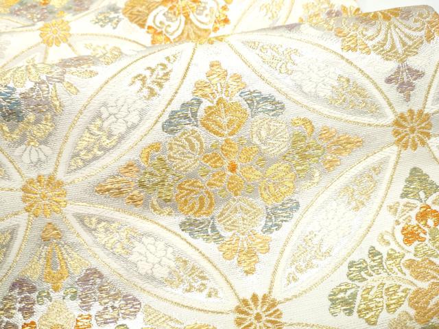 平和屋着物●六通柄袋帯　唐織　寿　七宝花文　金糸　長尺　正絹　逸品　CABI9155hy