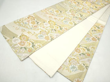 平和屋着物●六通柄袋帯　熨斗草花文　金糸　正絹　逸品　CABI9158hy