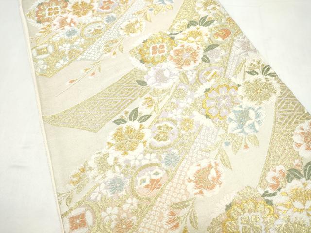 平和屋着物●六通柄袋帯　熨斗草花文　金糸　正絹　逸品　CABI9158hy