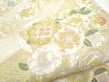 平和屋着物●六通柄袋帯　熨斗草花文　金糸　正絹　逸品　CABI9158hy