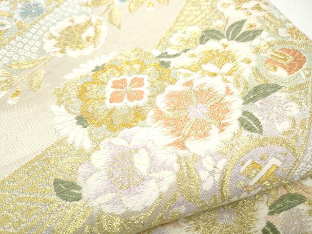 平和屋着物●六通柄袋帯　熨斗草花文　金糸　正絹　逸品　CABI9158hy