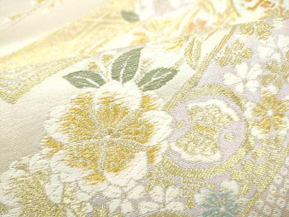 平和屋着物●六通柄袋帯　熨斗草花文　金糸　正絹　逸品　CABI9158hy