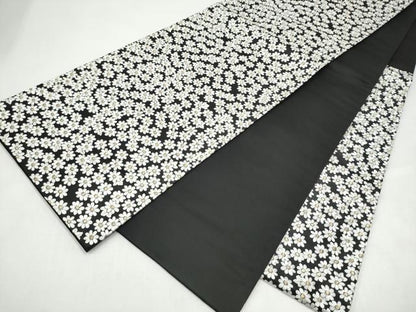 平和屋着物●袋帯　総刺繍　舞花文　黒地　金糸　正絹　逸品　CABI9159hy
