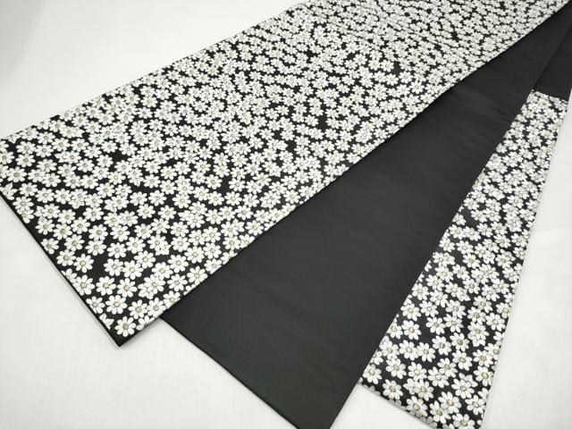 平和屋着物●袋帯　総刺繍　舞花文　黒地　金糸　正絹　逸品　CABI9159hy
