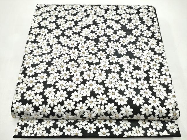 平和屋着物●袋帯　総刺繍　舞花文　黒地　金糸　正絹　逸品　CABI9159hy