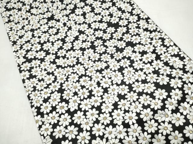 平和屋着物●袋帯　総刺繍　舞花文　黒地　金糸　正絹　逸品　CABI9159hy