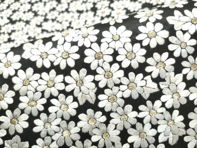 平和屋着物●袋帯　総刺繍　舞花文　黒地　金糸　正絹　逸品　CABI9159hy
