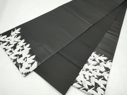 平和屋着物●太鼓柄袋帯　総刺繍　千羽鶴　黒地　金糸　正絹　逸品　CABI9161hy