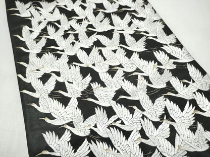 平和屋着物●太鼓柄袋帯　総刺繍　千羽鶴　黒地　金糸　正絹　逸品　CABI9161hy